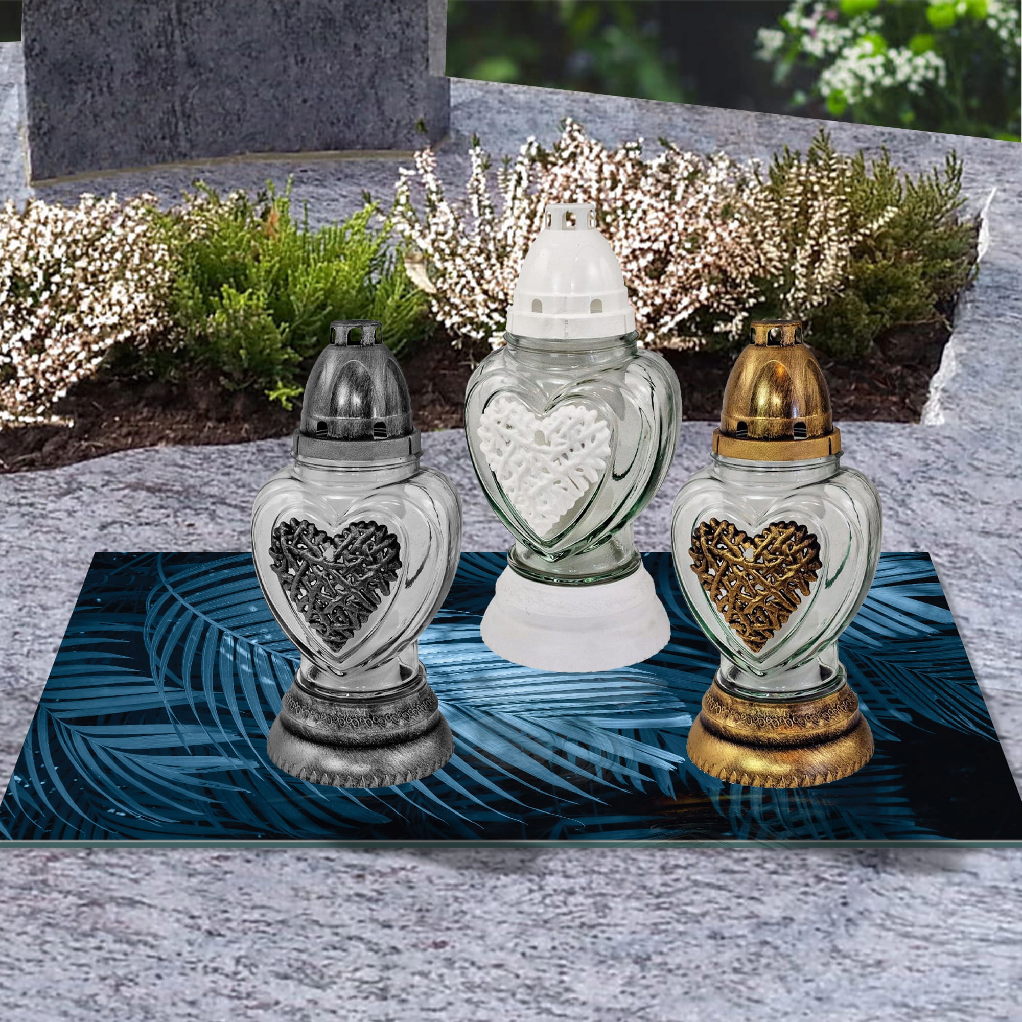 SZKLANA PODSTAWKA POD ZNICZE 60x20cm Liście 382c Materiał szkło hartowane