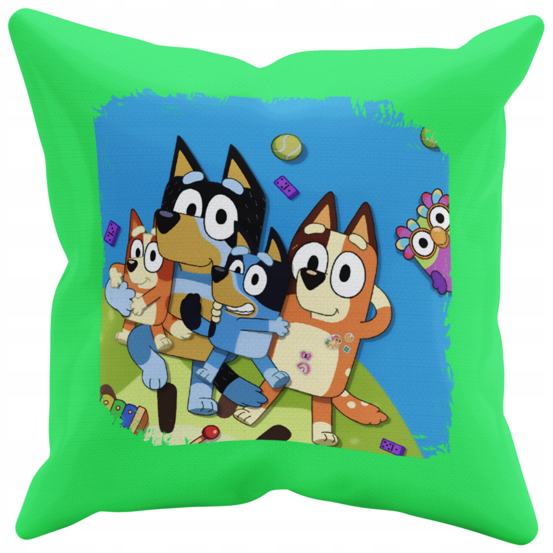 POSZEWKA NA PODUSZKĘ JAŚKA DO PRZEDSZKOLA NIEBIESKI PIESEK+ IMIĘ GRATIS Kolor dominujący odcienie zieleni