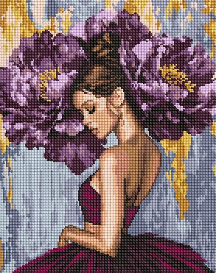 Diamantová mozaika Ideyka Baletka s pivoňkami 40x50 cm 5D