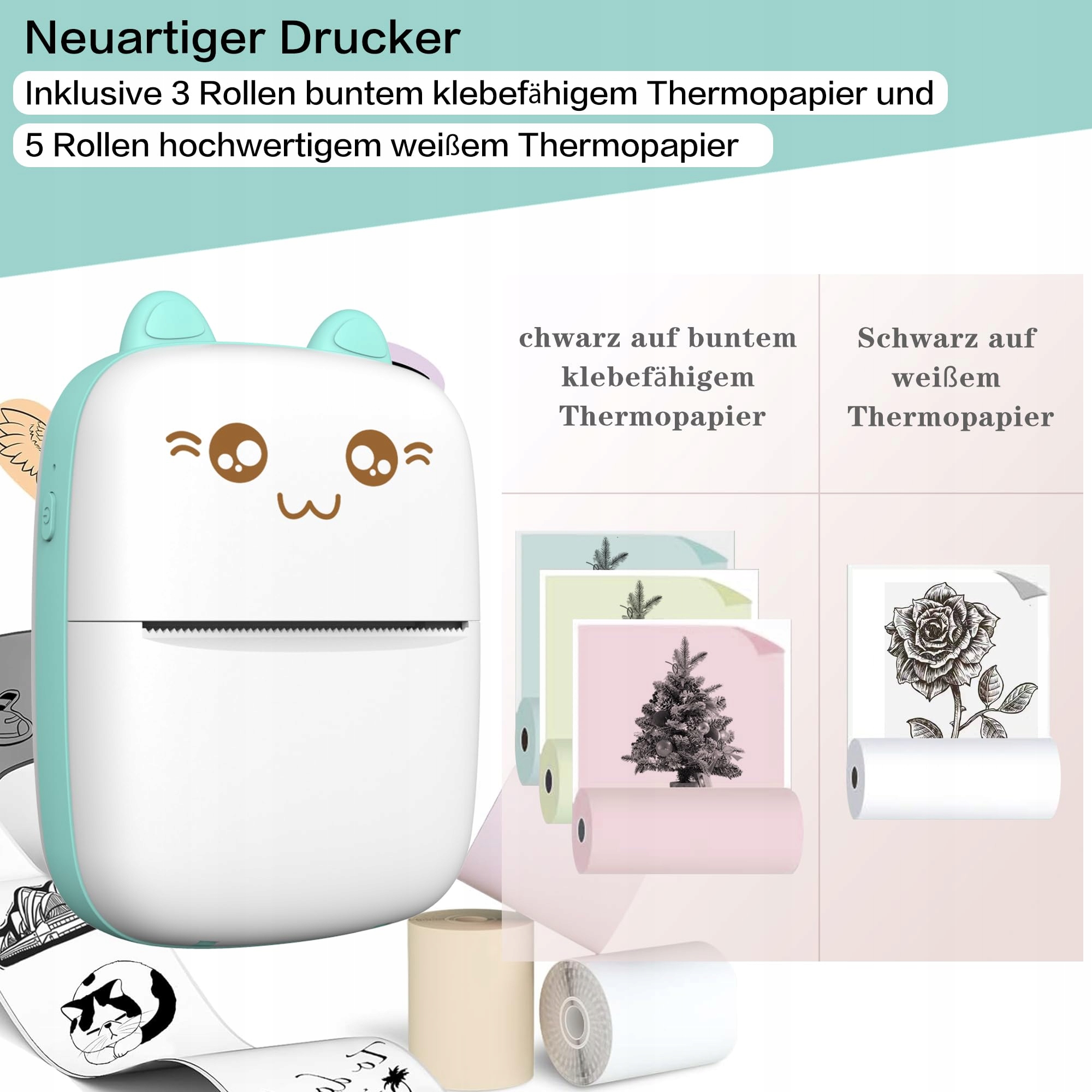 Mini Drukarka Do Smartfona Termodrukarka Niebieska — miniatura 5