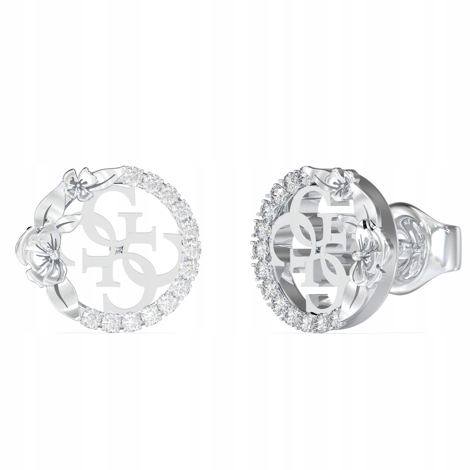 Náušnice dámské Guess stříbrné zirkon kytičky