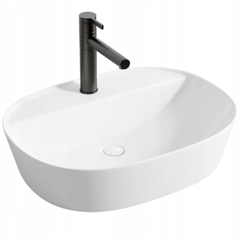 Umyvadlová Deska Bílá S Otvorem Keramická Oválná 50 x 38 CM