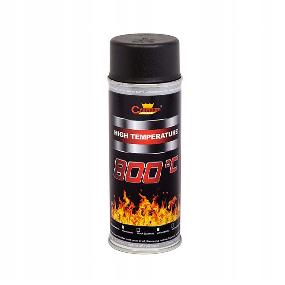 Farba żaroodporna Champion do 800°C Czarna Matowa spray 400 ml