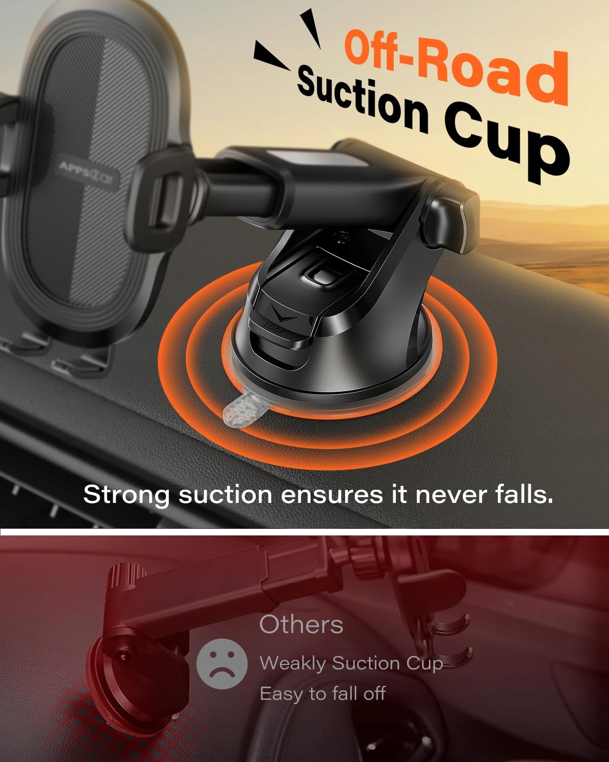 APPS2CAR Uchwyt Samochodowy 360° Do Szyby i Deski Rozdzielczej Uniwersalny — miniatura 3