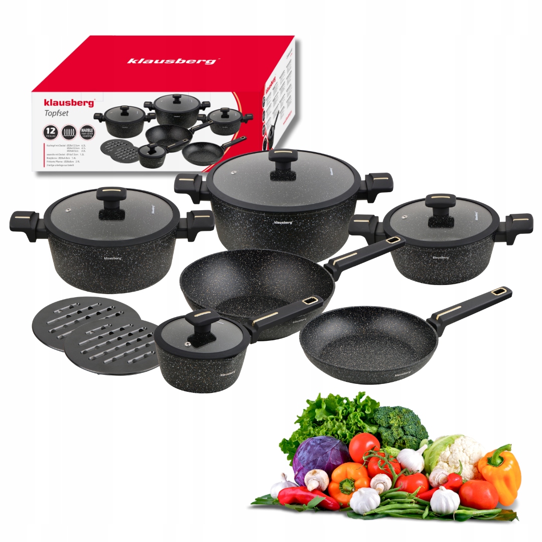 Sada hrnců 12 ks s mramorovým povrchem a indukcí Klausberg KB-7968