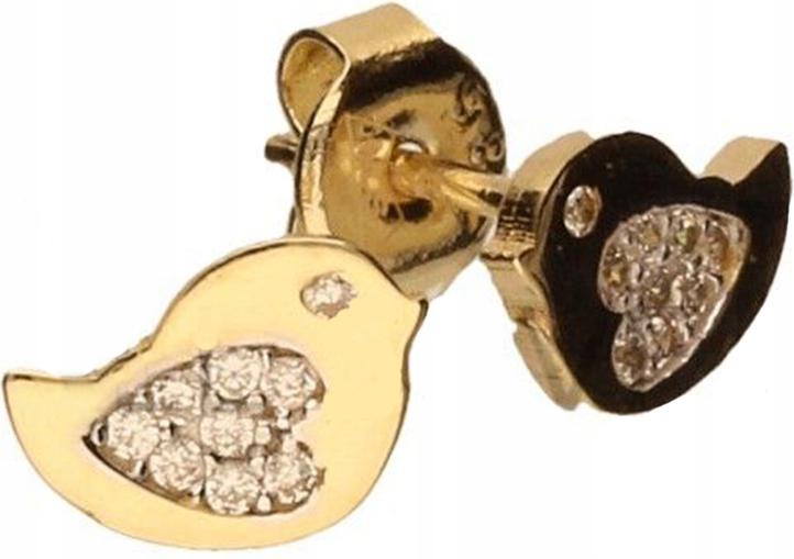 Zlaté dětské náušnice 585 s ptáčky a zirkony, módní vzor pro ni 14k