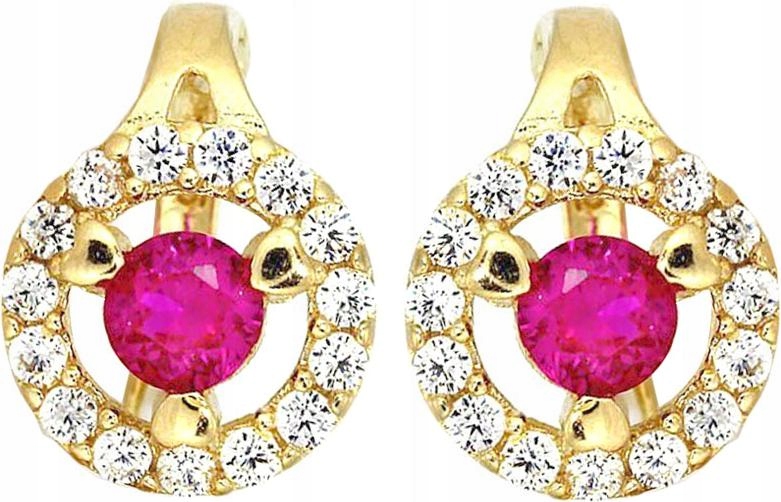 Zlaté náušnice 585 růžové anglické zirkony elegantní jako dárek 14K