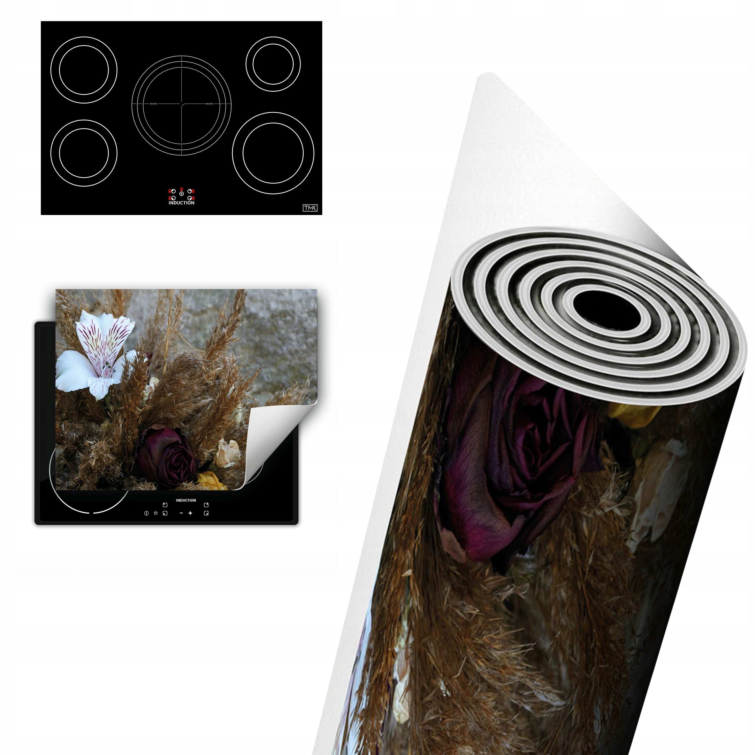 Vinylová Ochrana Na Indukci Deska 80x52 květy