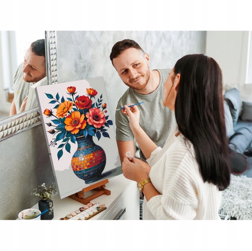 Malování Podle Čísel Květiny Barevné Kytice Váza Pomeranč XXL 40x60 cm