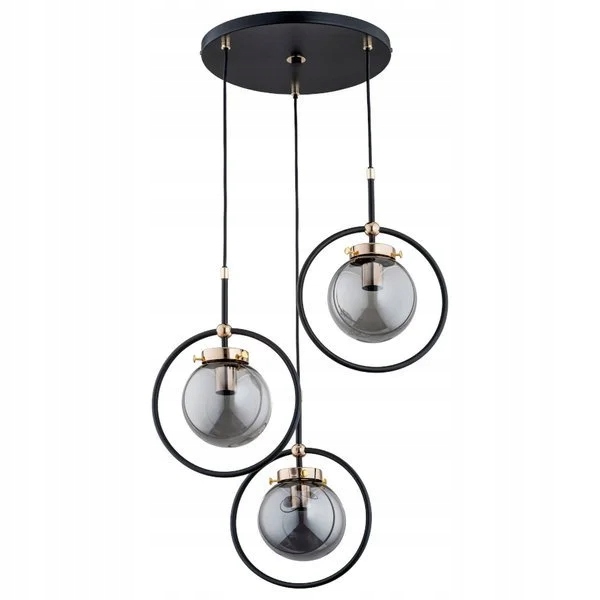Závěsná lampa trojitá černá zlatá skleněné kouřové koule kulatá 40 cm Alfa
