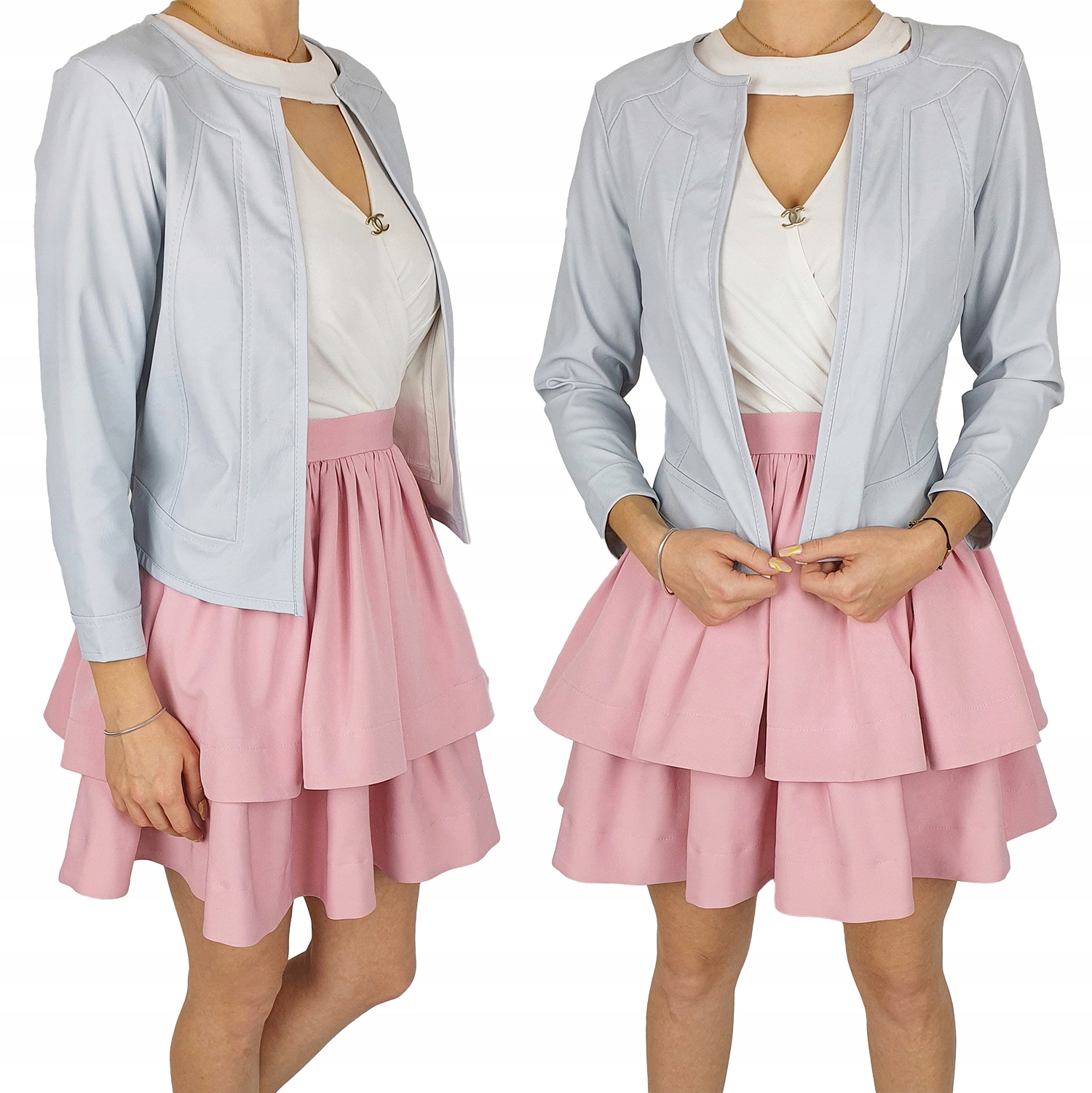 Damskie Bolerko Marynarka Żakiet Eko Skóra