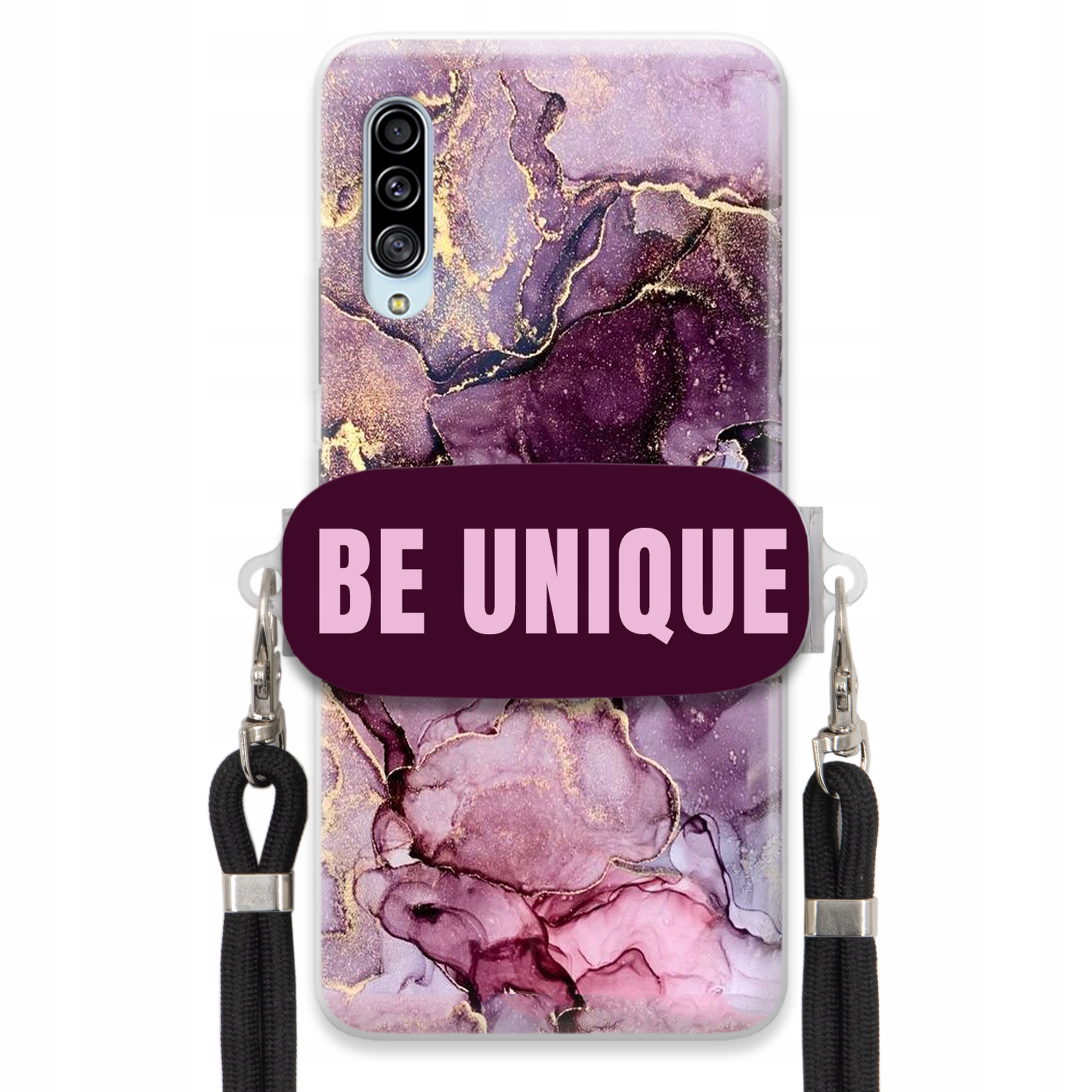 Prémiové puzdro pre Samsung A90 držiak na šnúrku Čierny fialový mramor