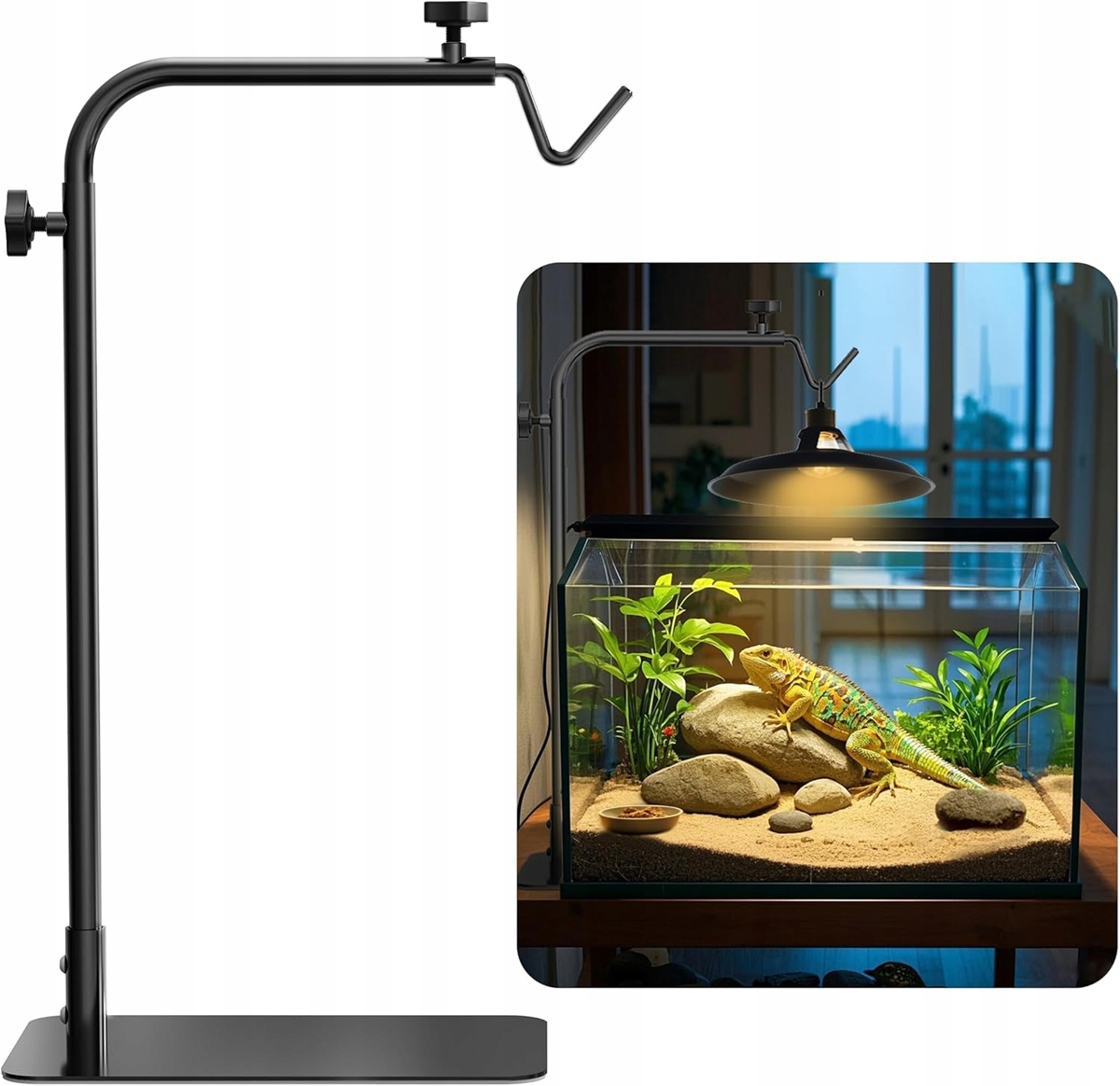 Josmimic Stojak Do Lampy Dla Gadów Regulowany 45-81 CM Czarny Metal