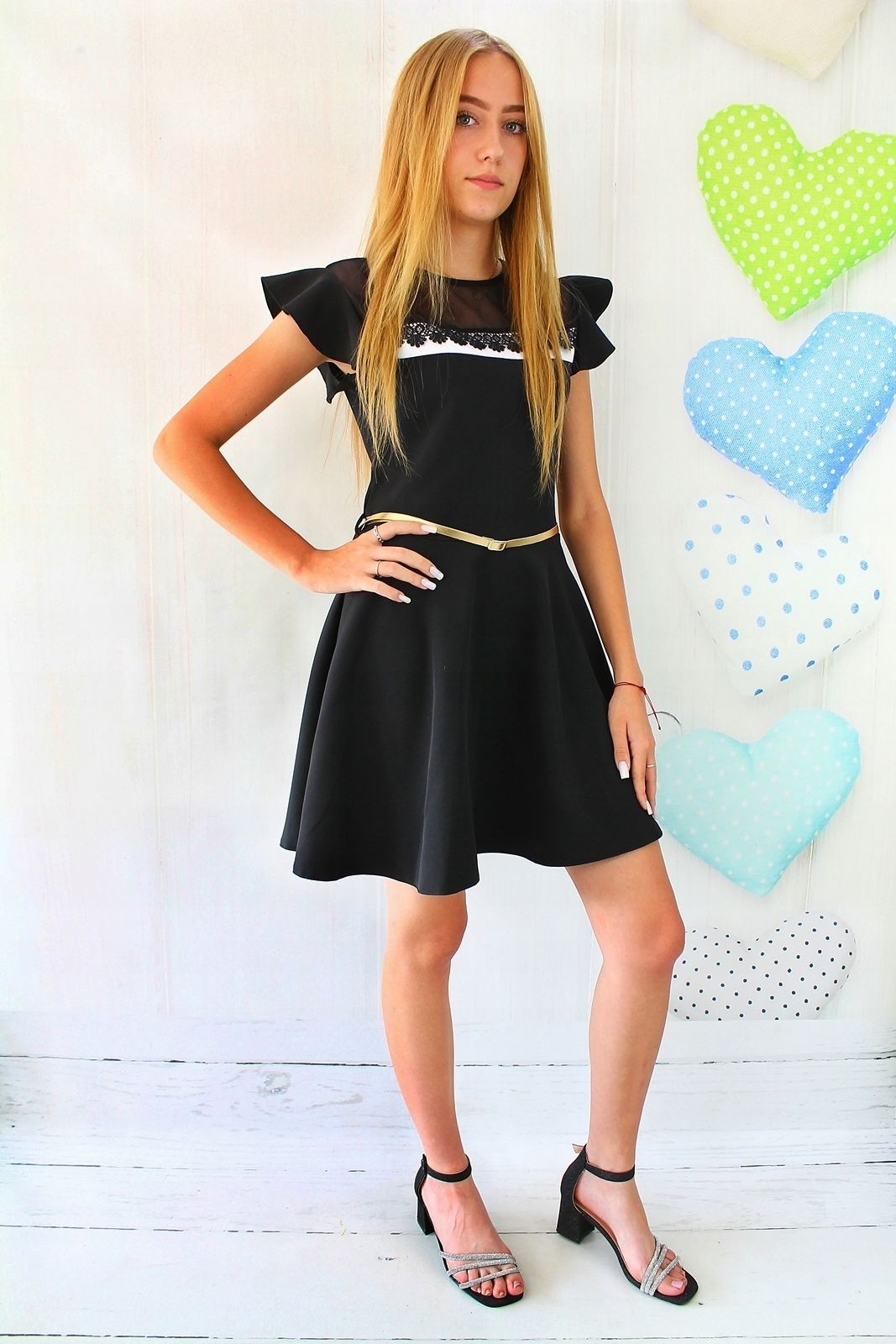 WIZYTOWA CZARNA GALOWA SUKIENKA Z PASKIEM 158 Rozmiar 158