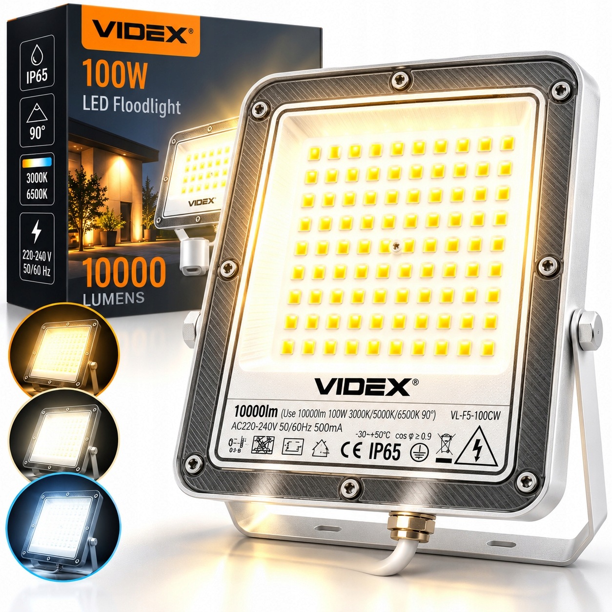 Halogen Led Stavební venkovní reflektorová lampa 100W 10000lm