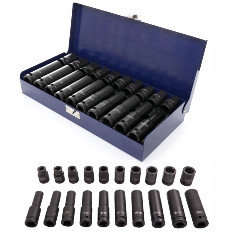 ZESTAW NASADEK 1 2 DO KLUCZ PNEUMATYCZNY Cap size 10mm 11mm 12mm 13mm 14mm 15mm 16mm 17mm 18mm 19mm