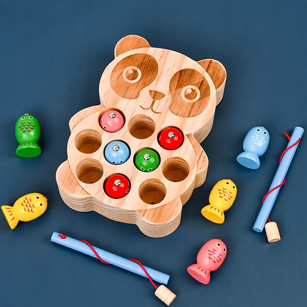 GRA ŁOWIENIE RYBEK ryb MAGNETYCZNA 2 x WĘDKA ZŁAP ROBACZKA DREWNIANA RYBKI Marka 123Arts