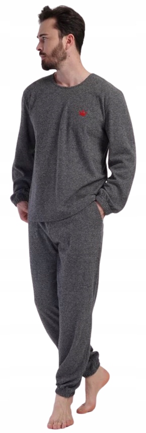Příjemné Na Dotek Šedé Pyžamo Interlock Pletenina Teplé Pyžamo Teplákovka XL
