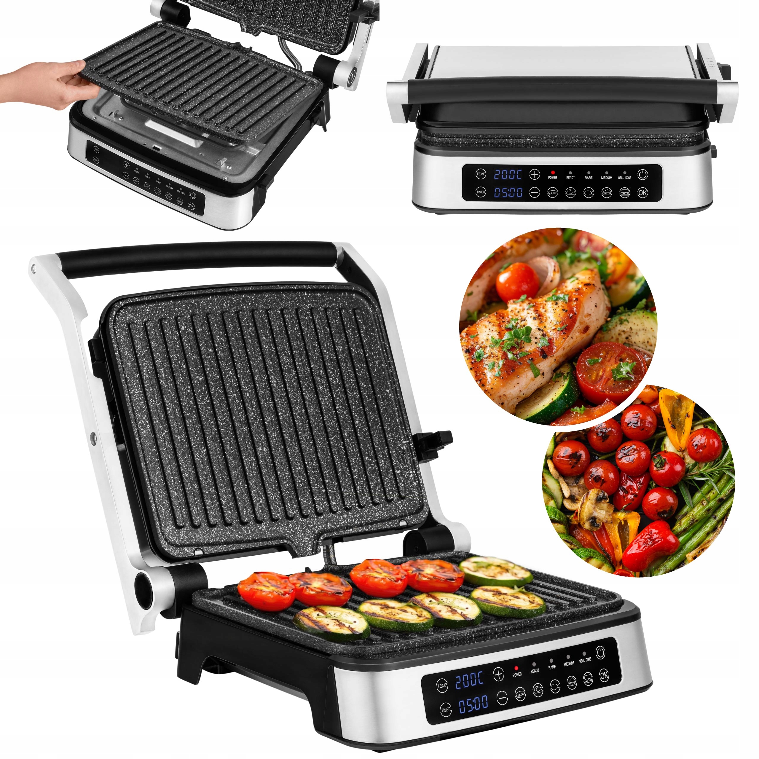 Grill Elektryczny Składany Stołowy 2100W Panel Led 3tryby 2100W