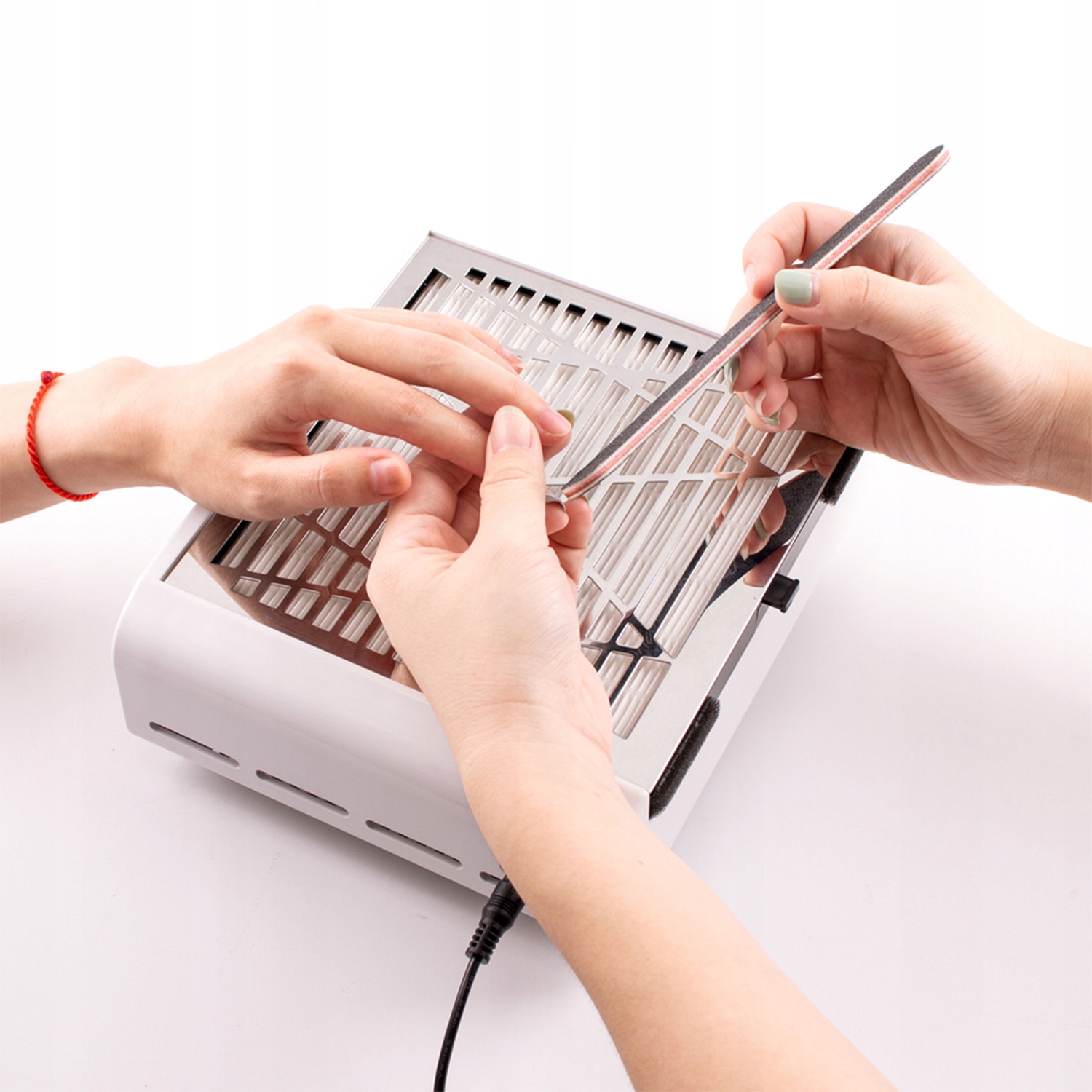 STALOWY Pochłaniacz Pyłu do Paznokci BEZWORKOWY Kasetowy Manicure FILTR MOC Zasilanie sieciowe