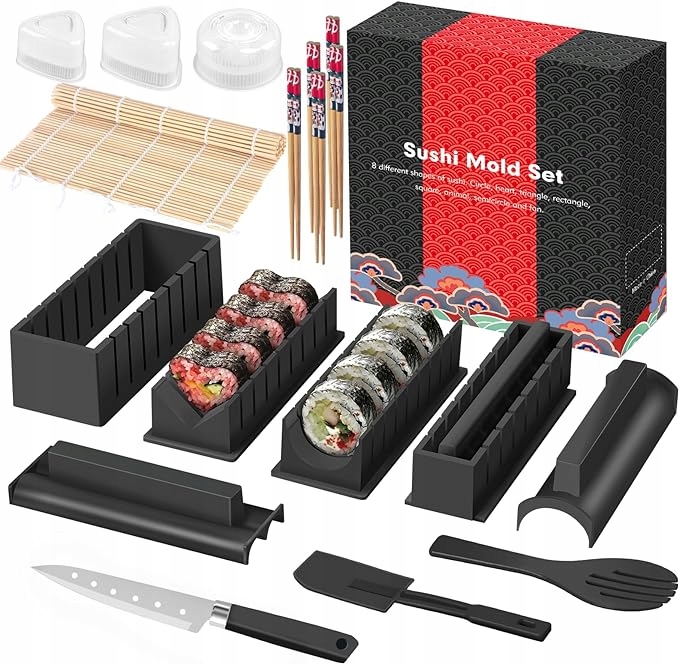 Sada Na Výrobu Sushi Nôž Podložka Paličky 20 Ks Čierna Ako Darček