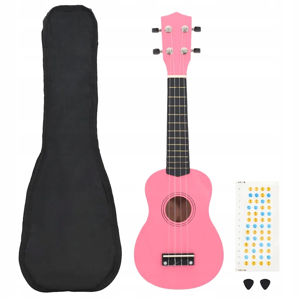 Sopránové ukulele pro začátečníky, růžové, lipové dřevo, 61x20,5x7