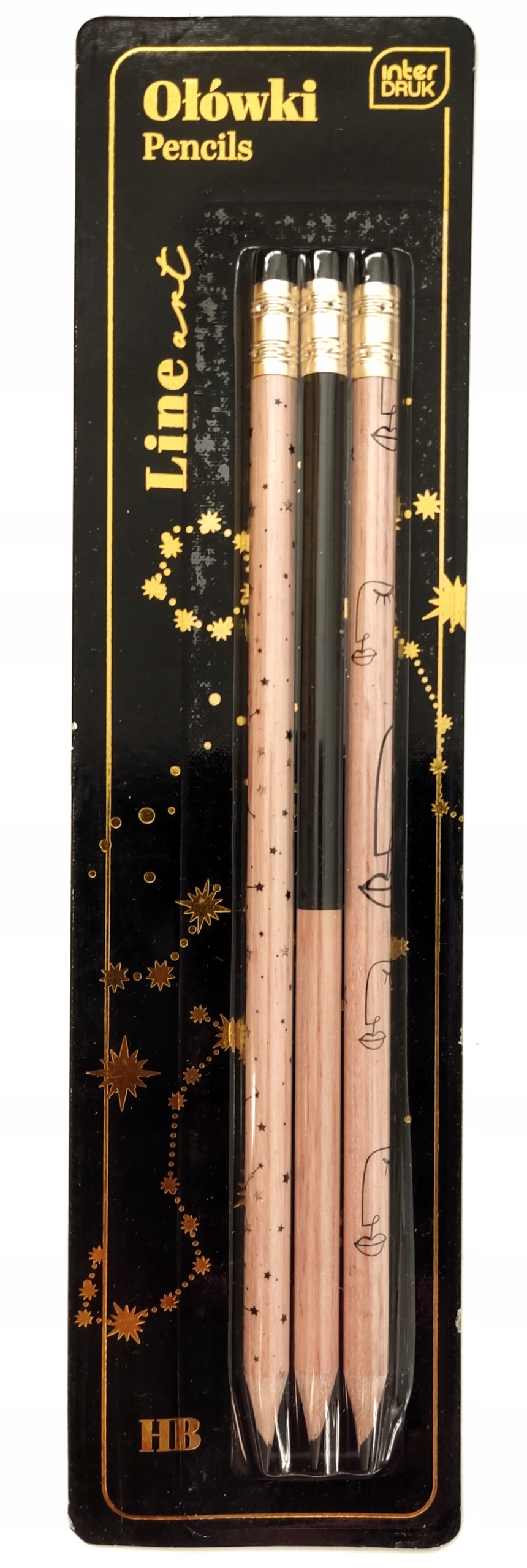 OŁÓWEK HB Z GUMKĄ 3 SZT ELEGANCKIE OŁÓWKI STYLOWE