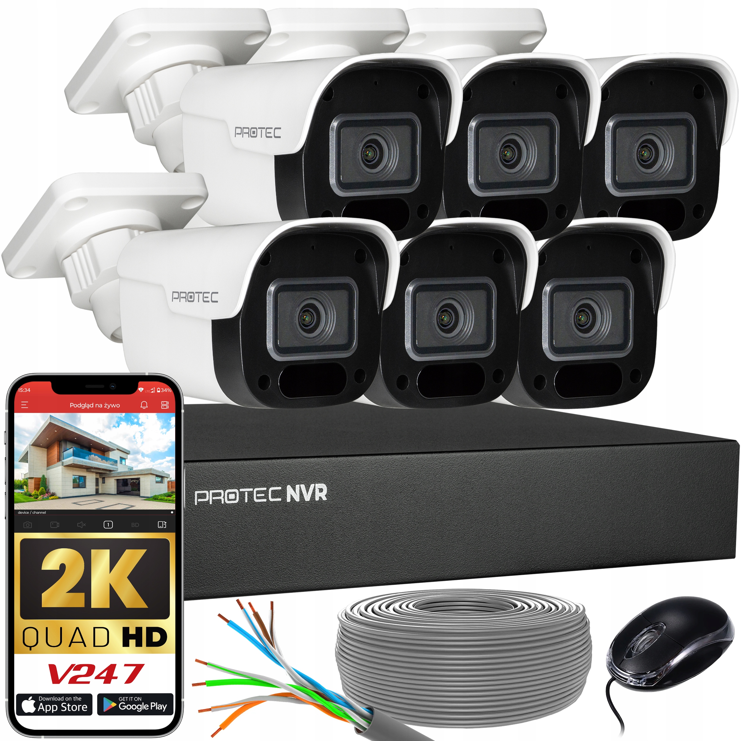 Sada monitorování 6 kamer Ip PoE 4Mpx s mikrofonem náhled bez hdd