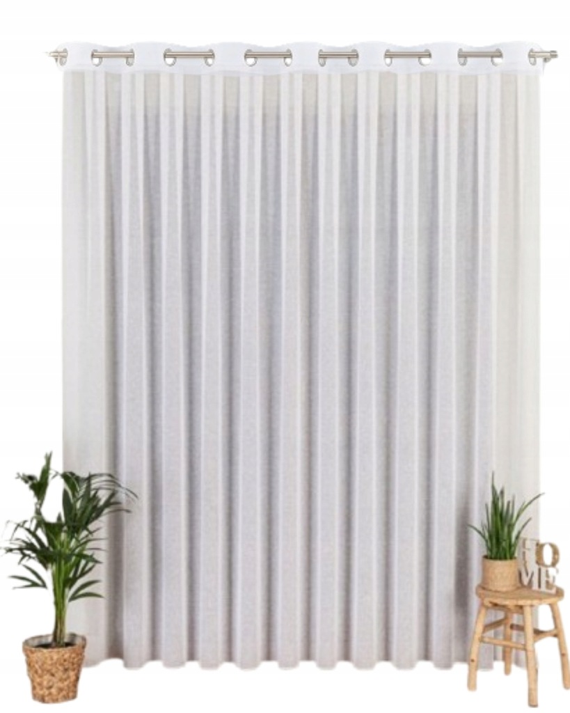 Firana Gęsta Gładka Biała Do Salonu 260X750 Batyst Przelotki Kółka Premium