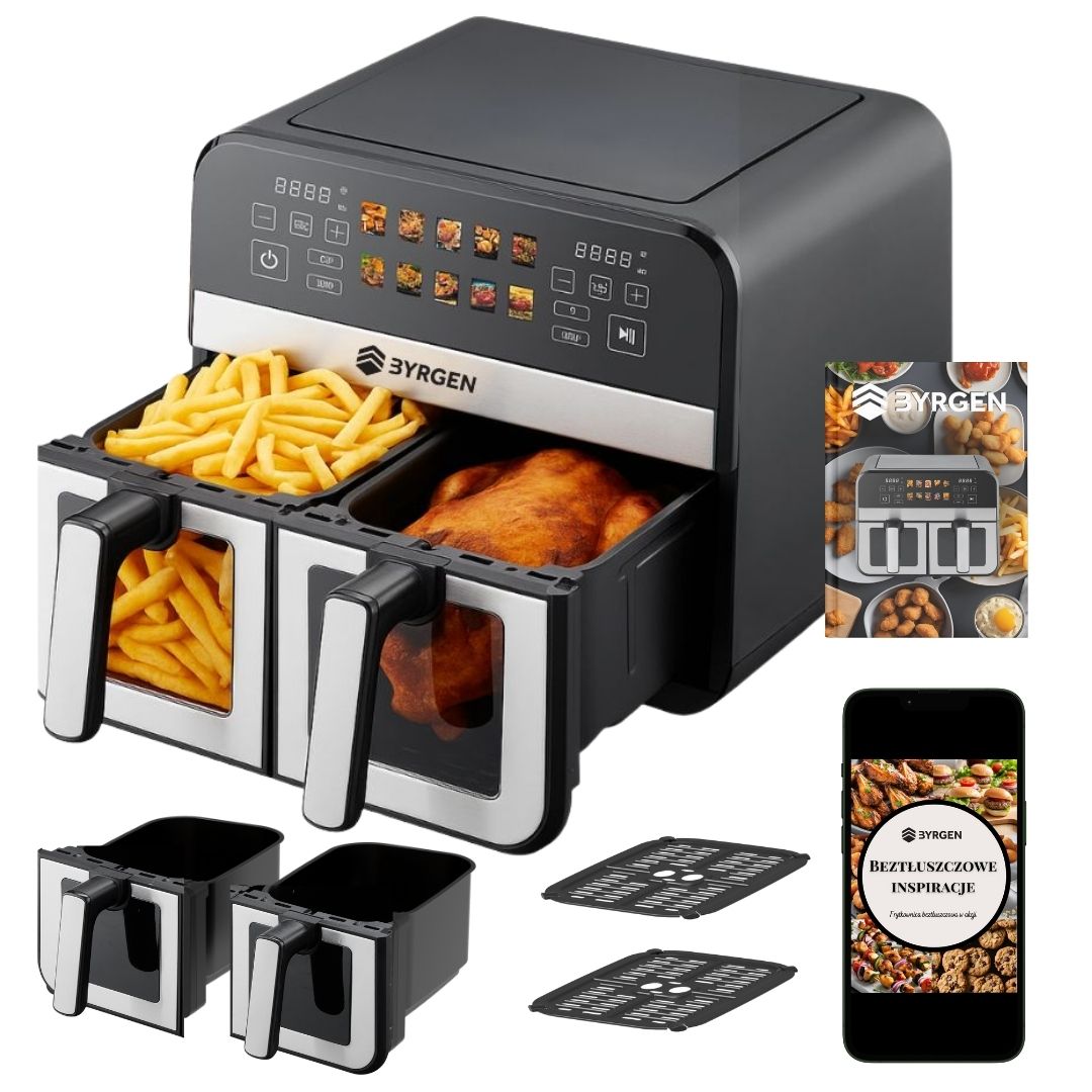 Frytkownica Beztłuszczowa Dwukomorowa LCD Byrgen Air Fryer 9L 2400W