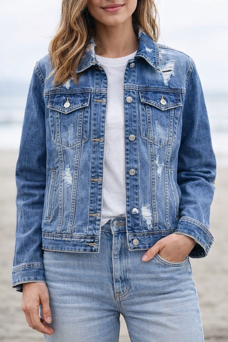 Džínová Bunda D3362 Modrá S (36)