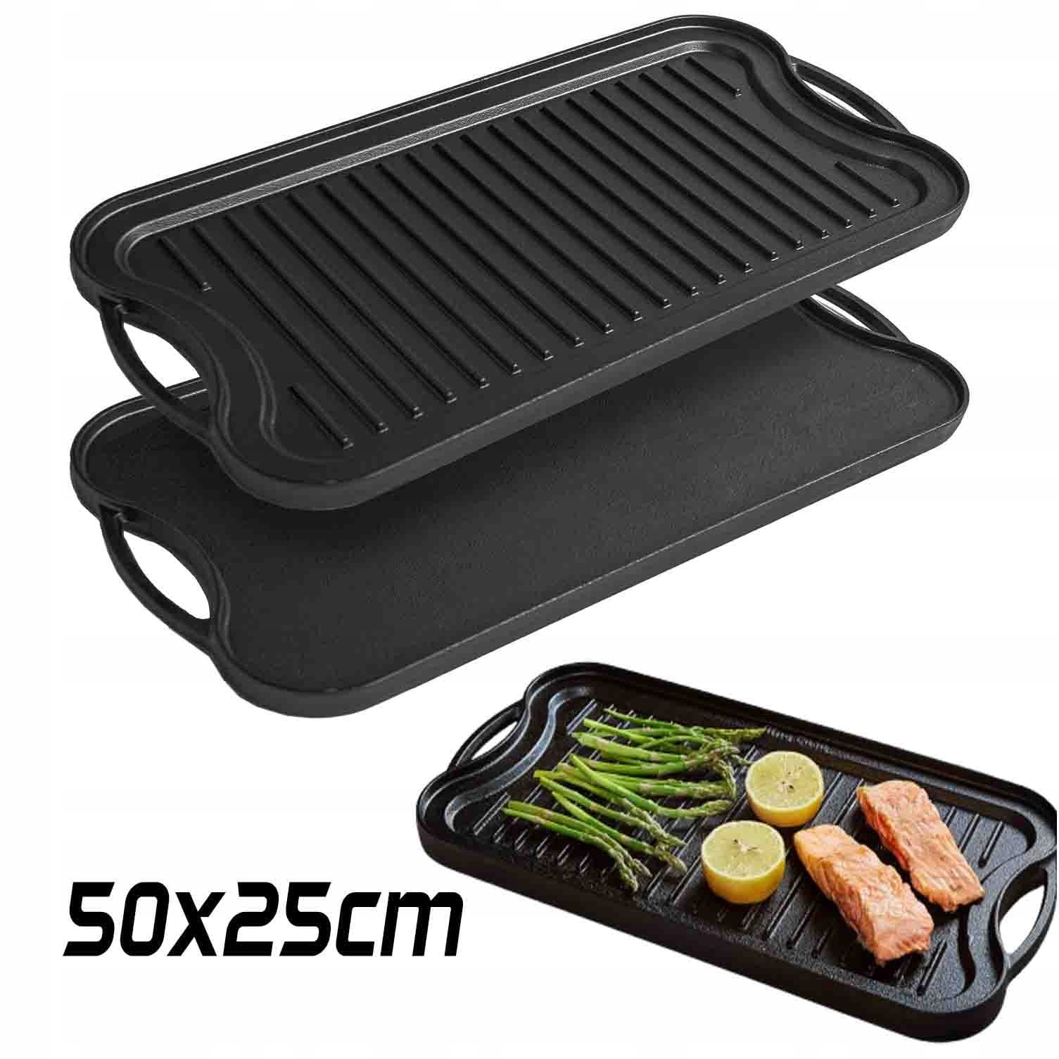 Patelnia Płyta Żeliwna Grillowa Dwustronna Ruszt Ognisko Do Grilla 50x25cm
