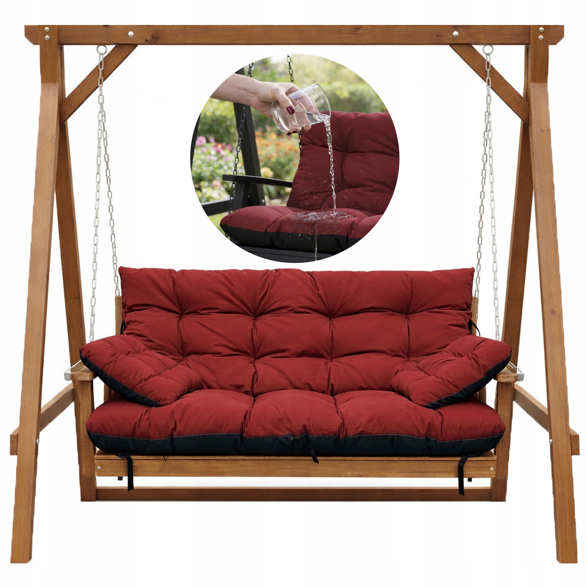 Polštář Voděodolný na houpačku, paleta 140x60x50 +2x45/45 Bordo