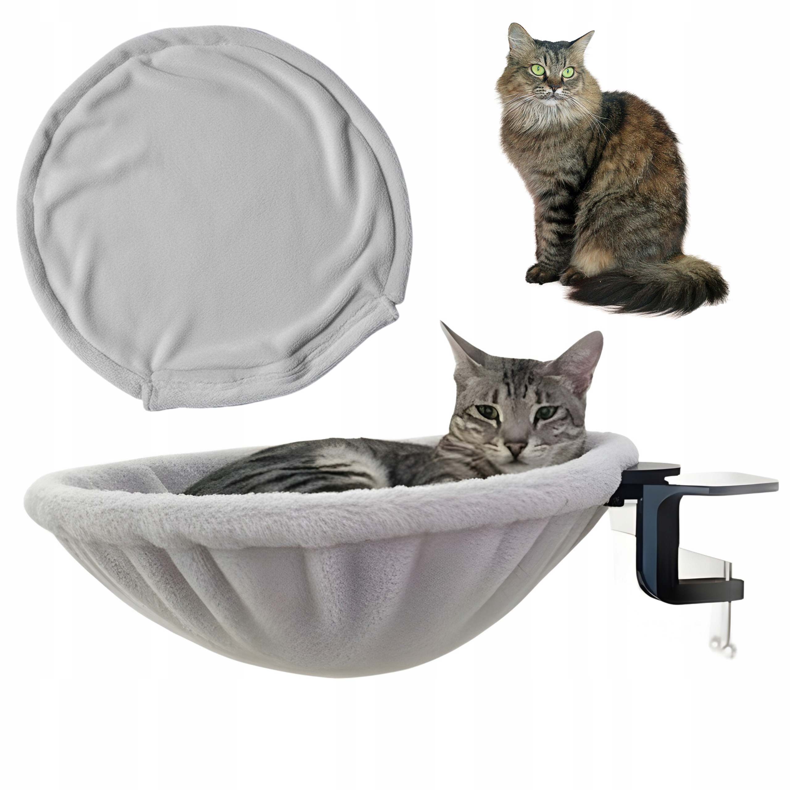 Levně Houpací Síť Pro Kočky Šedá, Připevněná K Psacímu Stolu Premium, Velké Pelíšek Siemiec