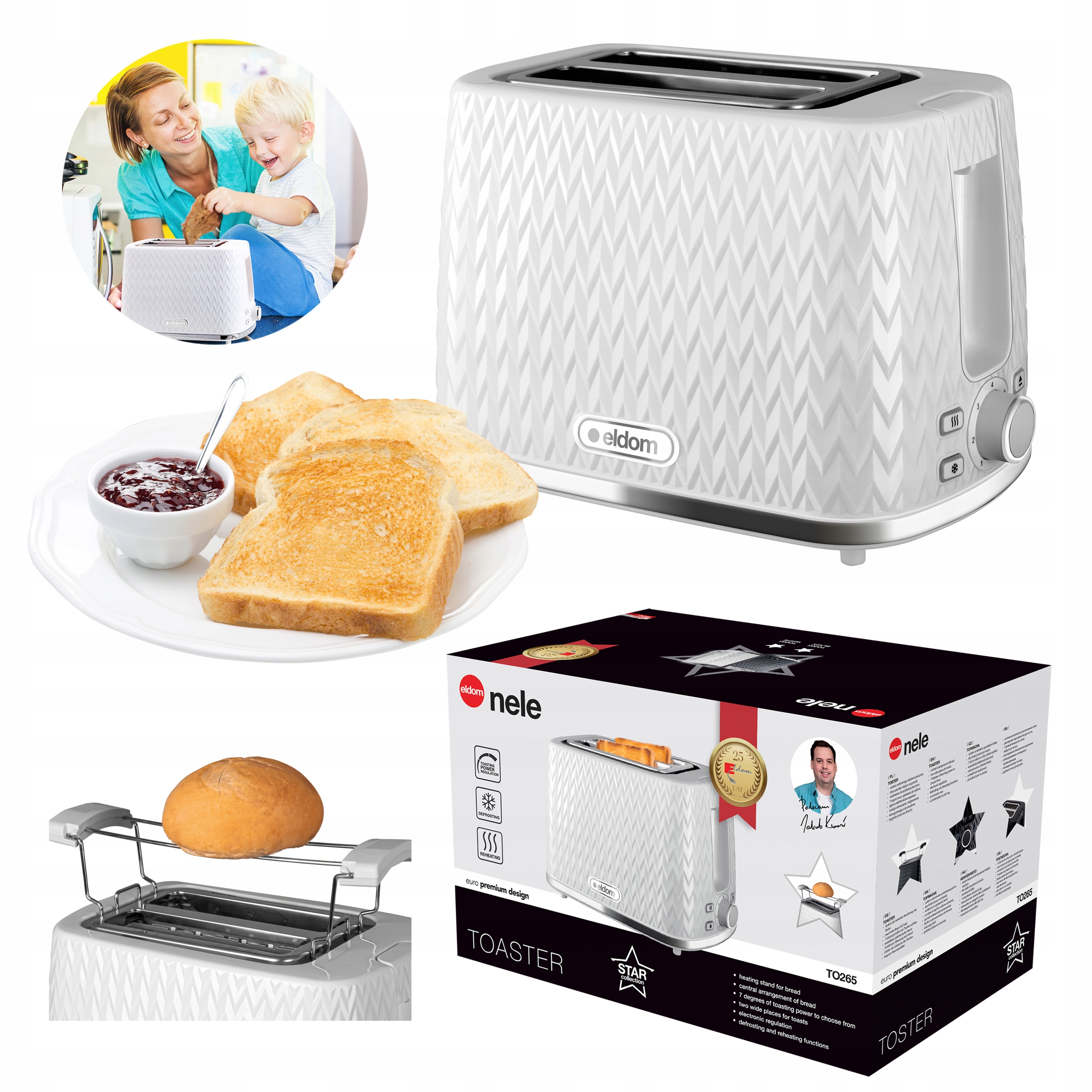 Toster Opiekacz 2 Kanapki Grzanki 7 Stopni Opiekania Rozmrażanie Tacka