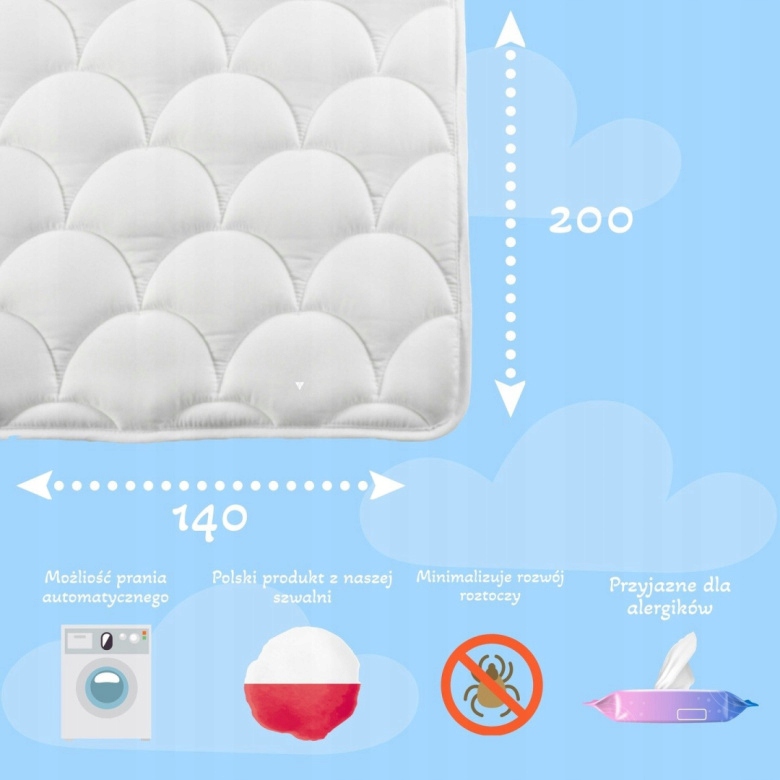 OCHRANIACZ NA MATERAC 140x200 NAKŁADKA PIKOWANA Długość (cm) 200 cm