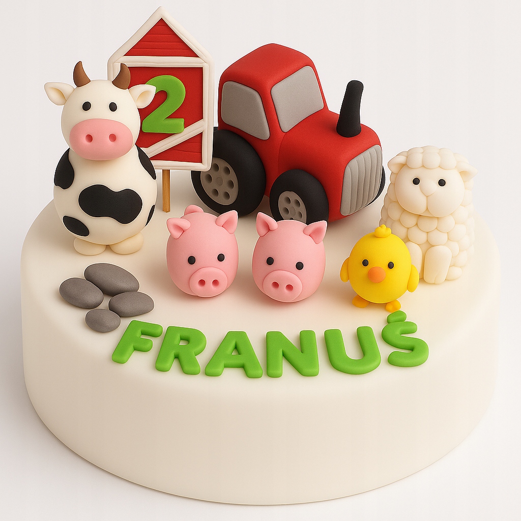 Levně Velký set cukrových figurek na dort Farma – kráva, ovce, traktor, číslice