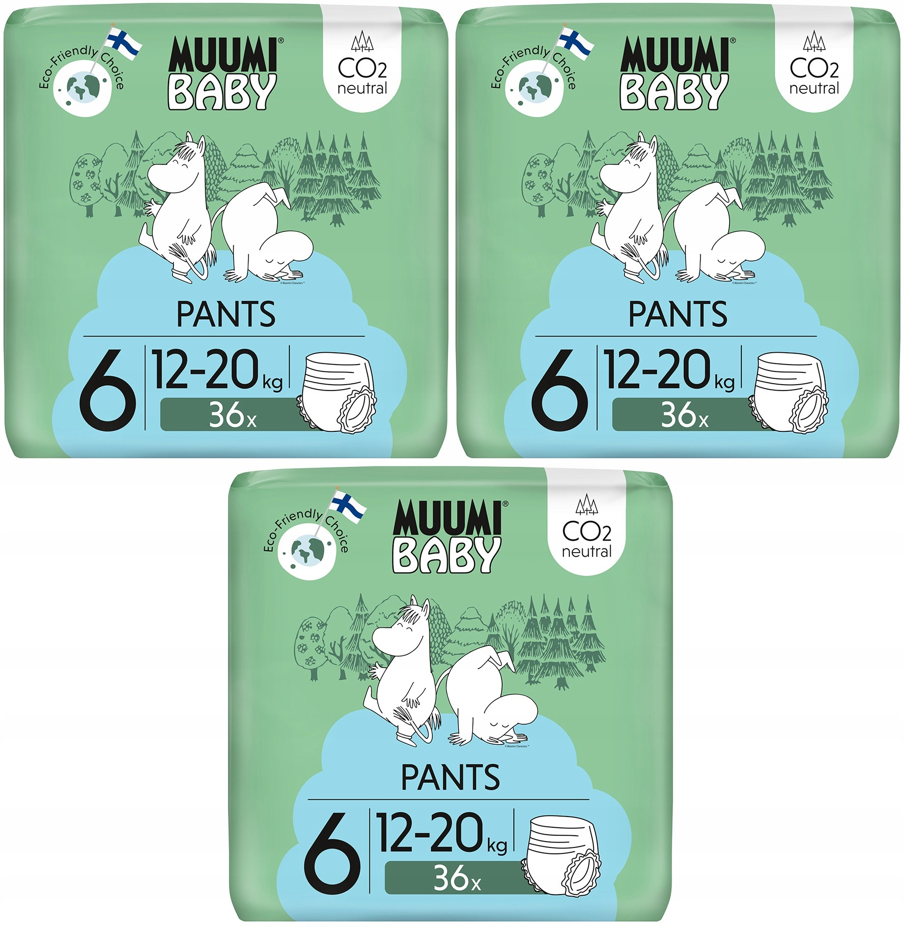 Muumi Baby Pants 6 Junior Eko Pieluchomajtki Chłonne Moomin 12-20KG 36 x3