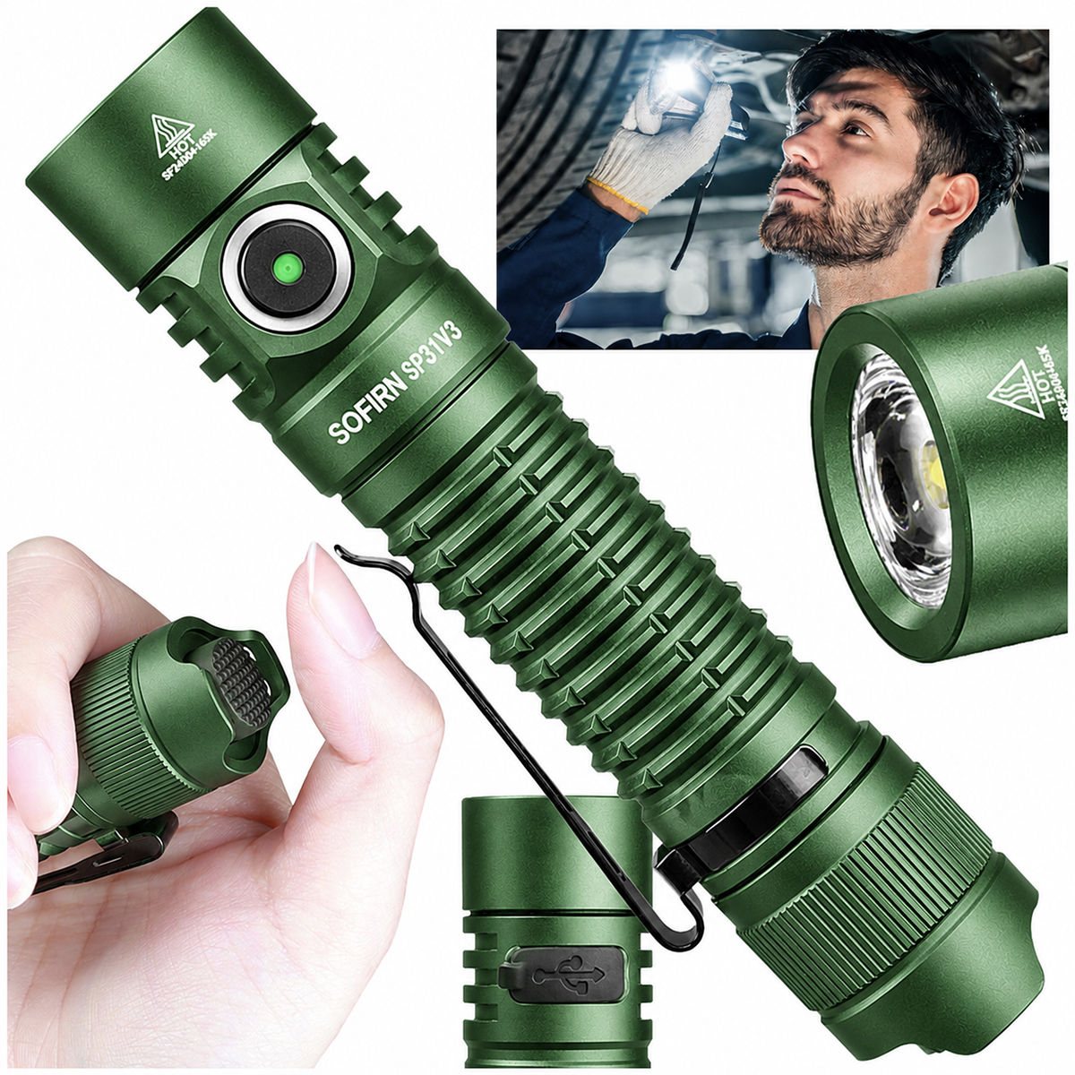 Latarka Taktyczna Sofirn SP31 V3 Zielona 2000 lm Usb-c IPX8 SST40