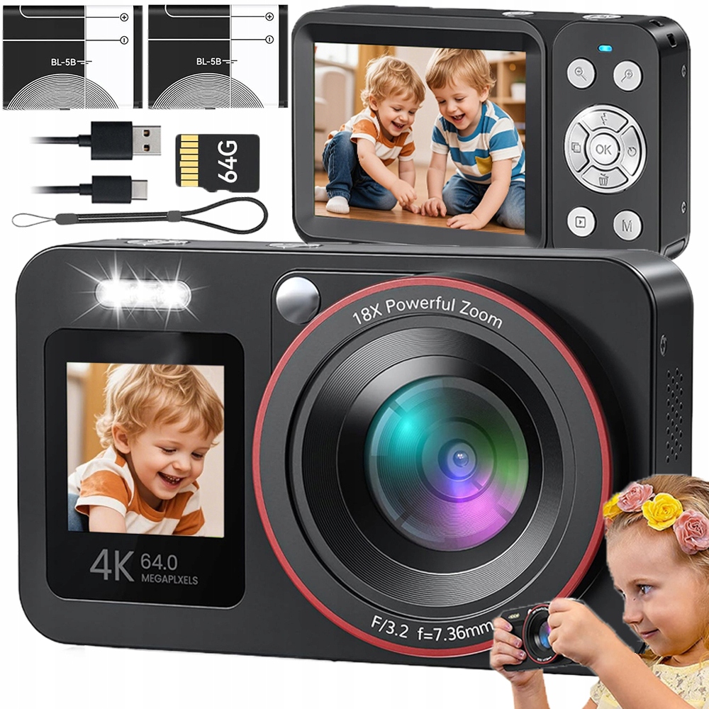 Retro Digitální Fotoaparát 4K Hd 64MP Zoom 18X Multifunkční
