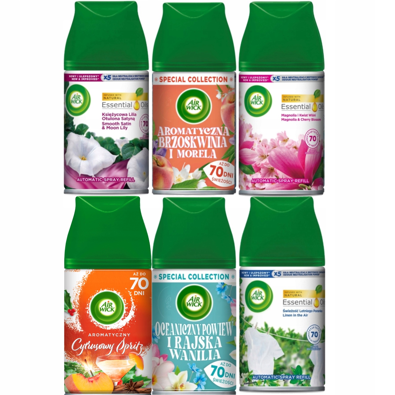 Levně Air Wick Náplně do osvěžovače vzduchu Freshmatic Náhradní náplň 6 x 250 ml Mix