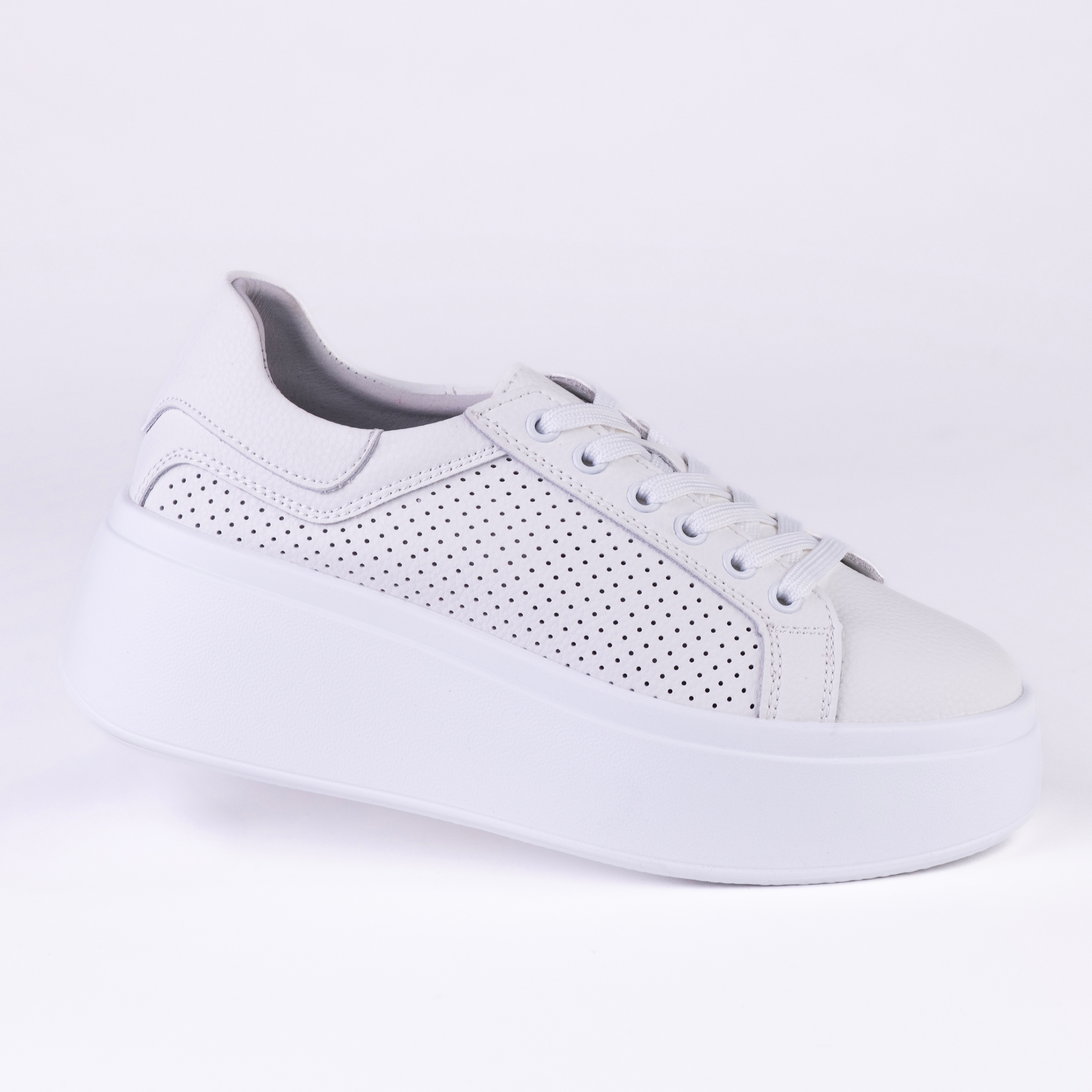 Dámské kožené sportovní tenisky Goodin GD-LX1196 platforma ažurová bílá 40