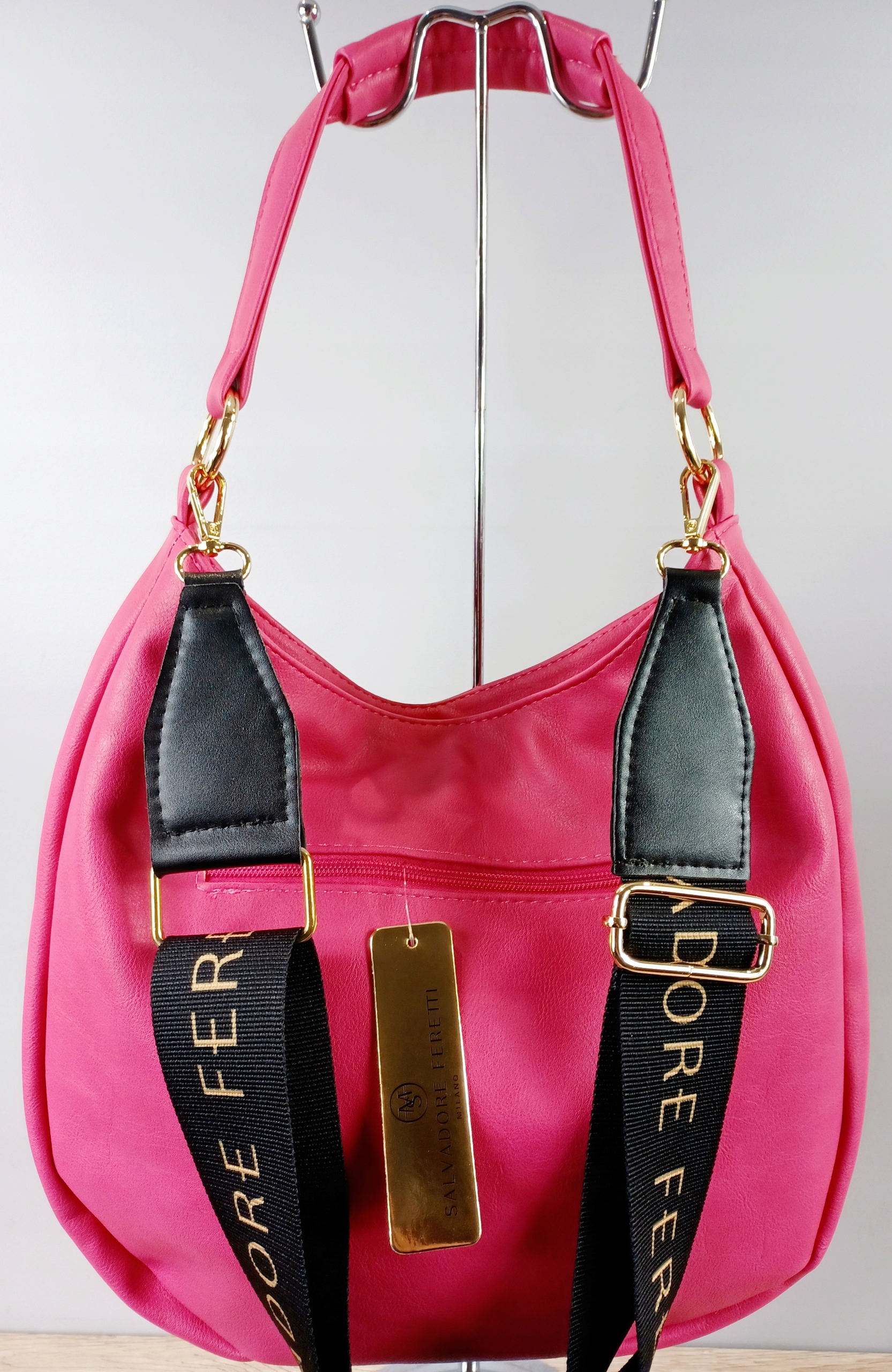 SALVADORE FERETTI torebka RÓŻOWA worek RÓŻOWY fuksja Model WOREK