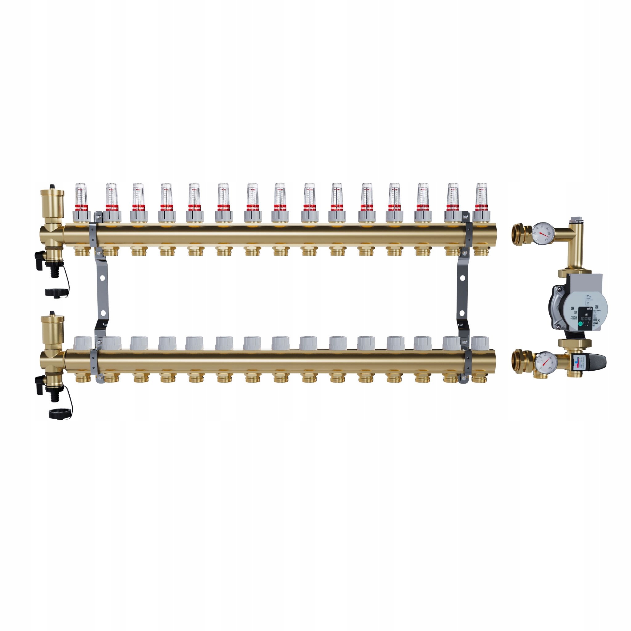 Rozdělovač pro podlahu 15 mosazných sekcí pro vytápění Čerpadlo Wilo