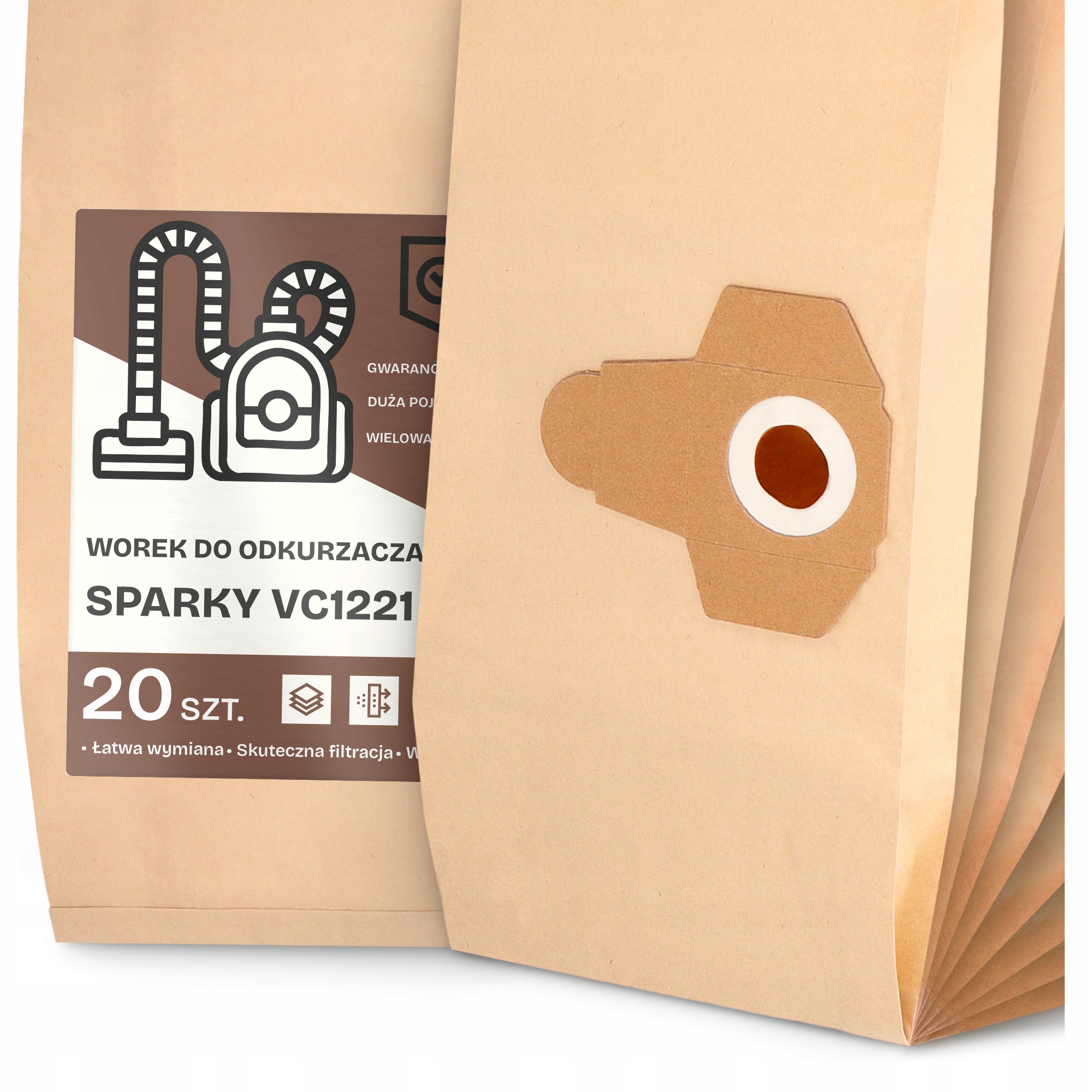 20 x Sáček Do Vysavače Sparky VC1221 Papírový Velký Silný Sáčky 2A
