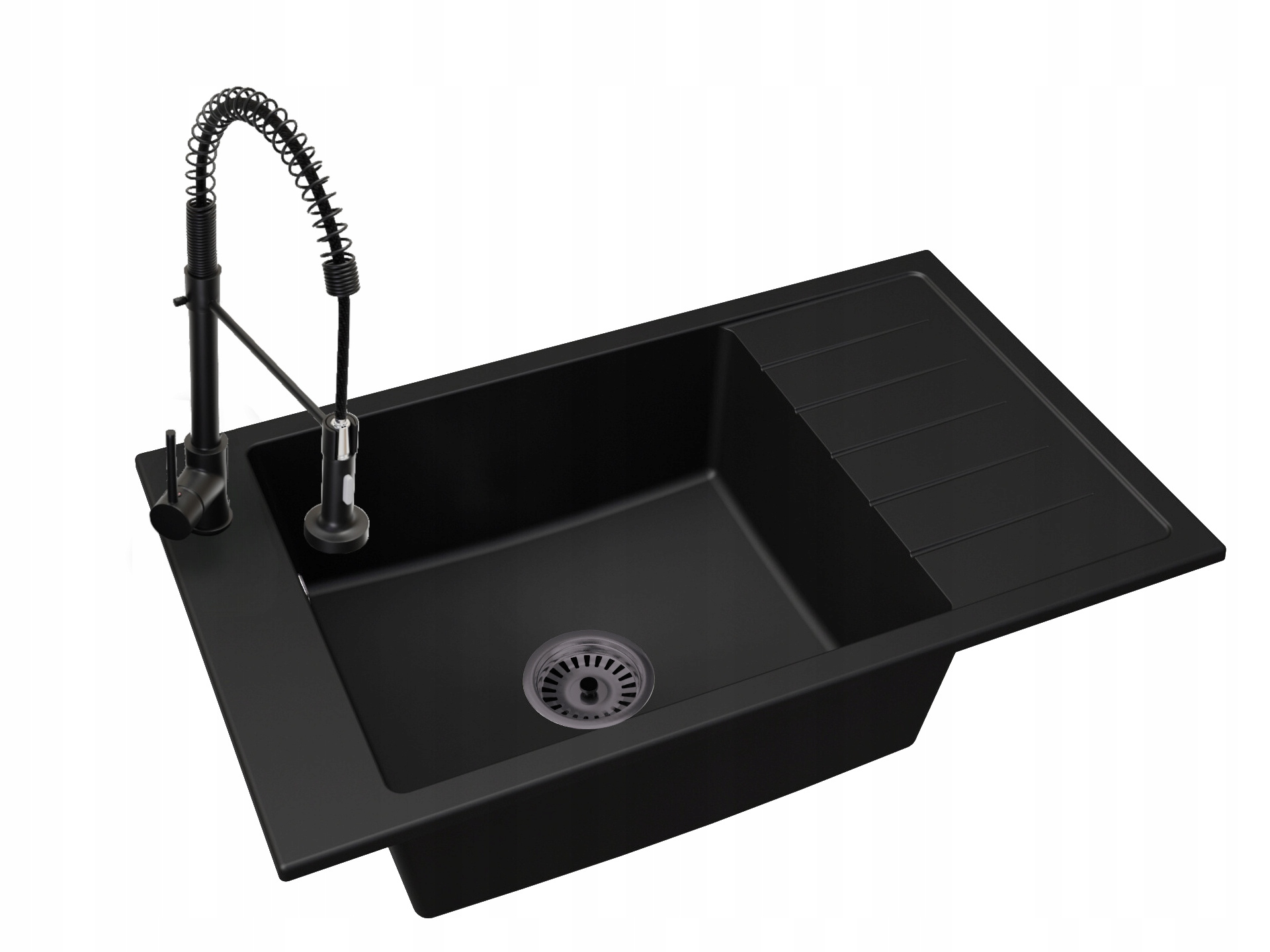 Kuchyňský dřez Jednokomorový Luis Sifon Černý Baterie Spirálová Černá