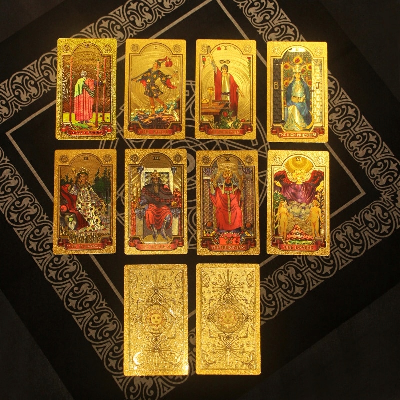 KARTY TAROTA ZŁOTE ZESTAW KLASYCZNYCH KART WRÓŻBA PUDEŁKO GOLD FOIL TAROT Nazwa Tarot