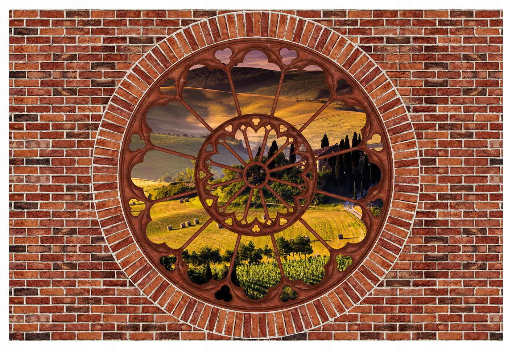 Fototapeta Toskánsko krajina okno cihla západ slunce příroda 208x146 lepidlo