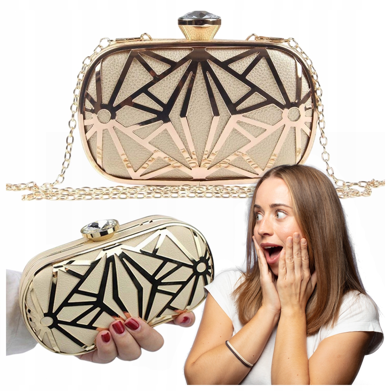 Zlatá Kabelka Ve Tvaru Elipsy Typu Krabička Na Řetízku Svatba Silvestr