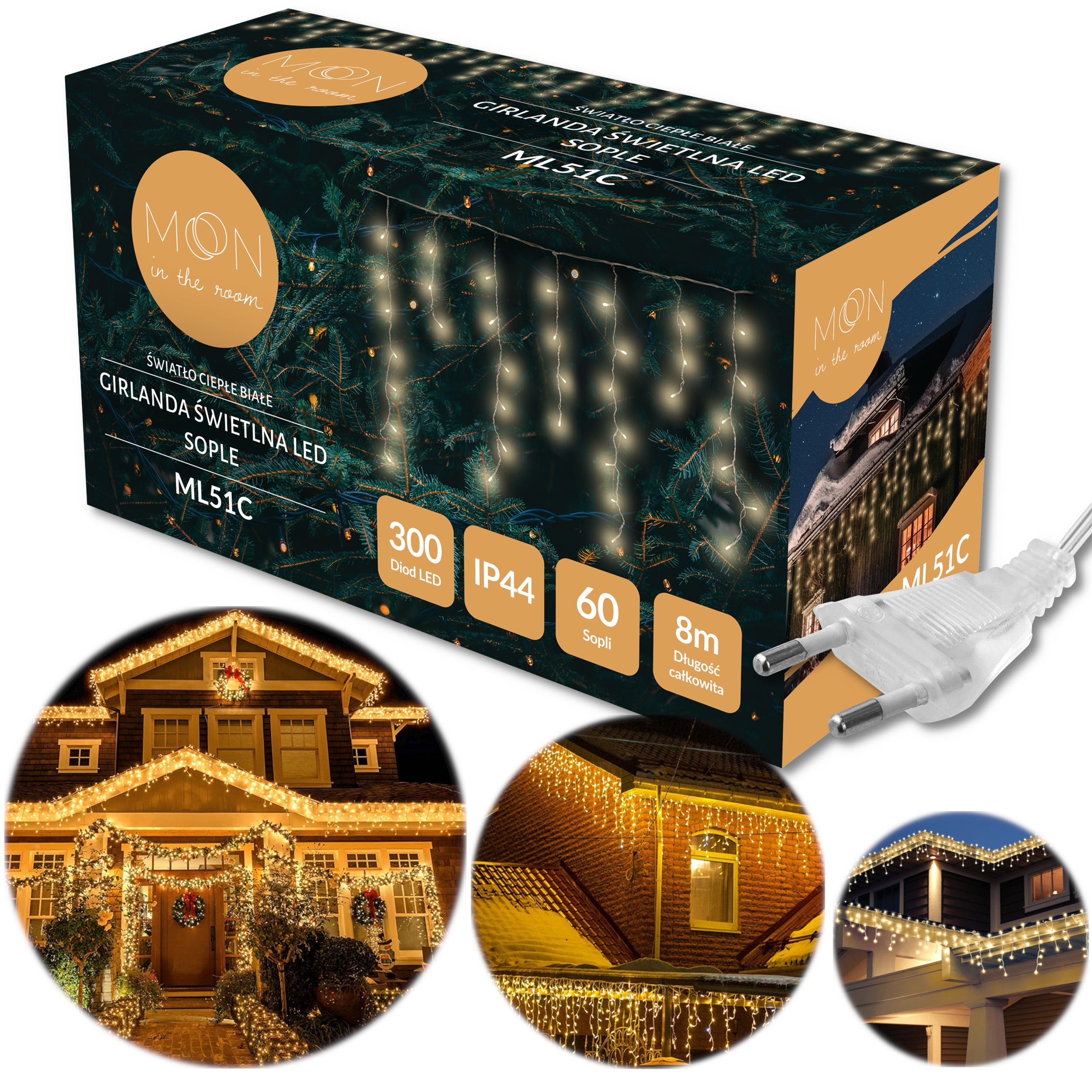 

Lampki Zewnętrzne Sople Led Girlanda 8M 300 Led